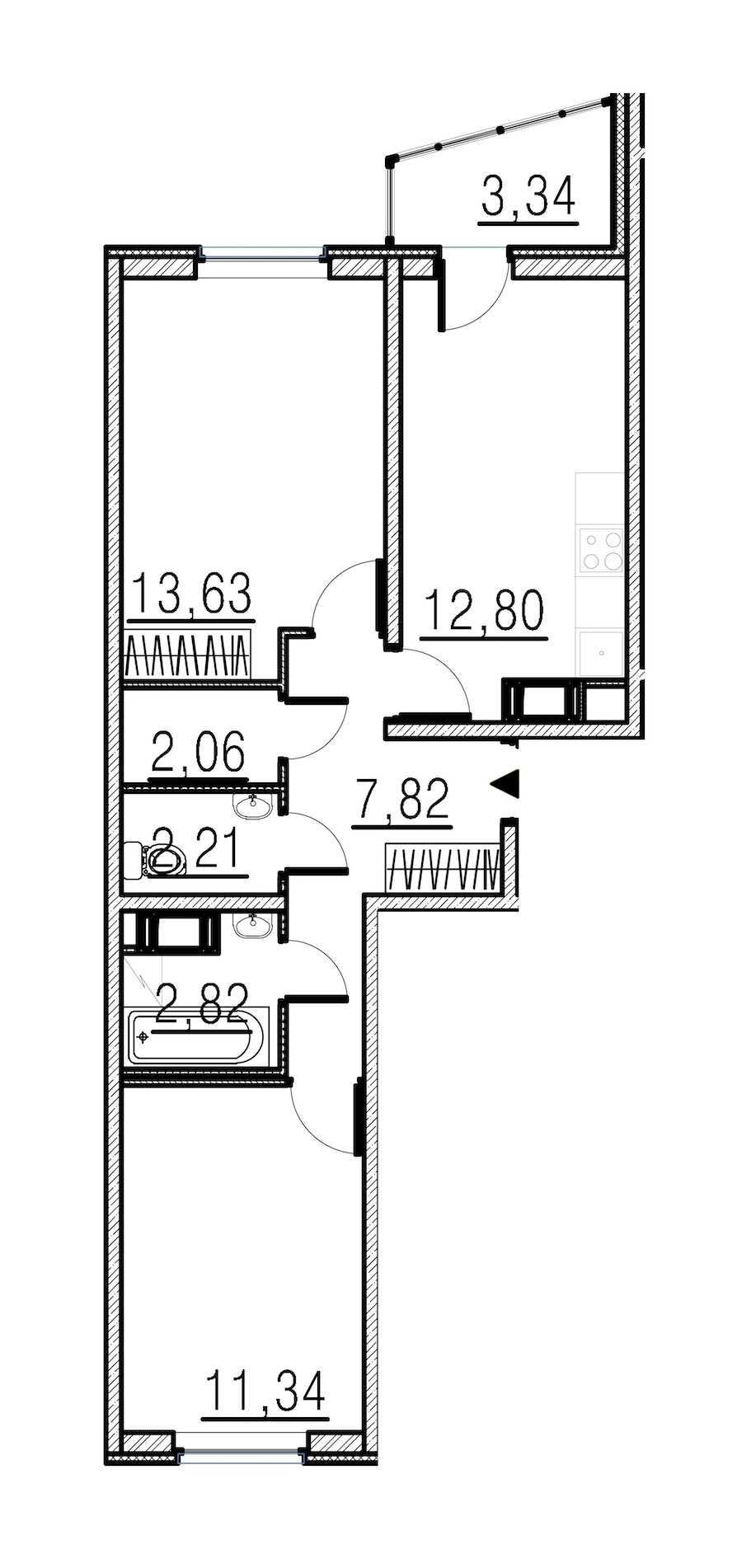 Двухкомнатная квартира в : площадь 52.68 м2 , этаж: 15 – купить в Санкт-Петербурге